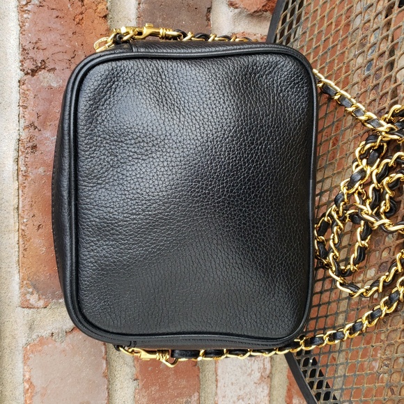 Vintage MCM Black Leather Gold Chain Mini Crossbody Bag Made in Germany Classic - Picture 5 of 17